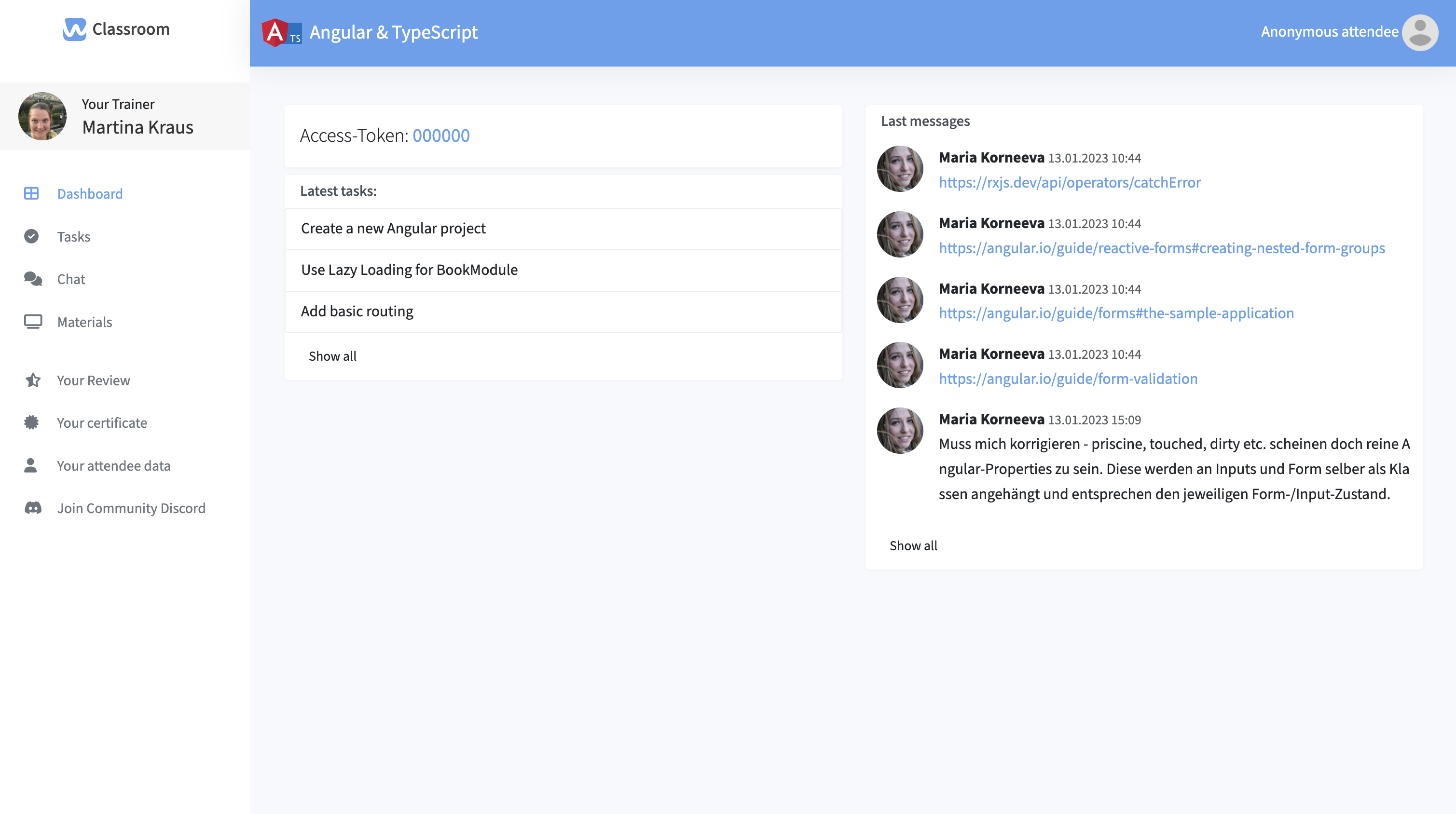 Virtual Classroom - Aufgaben und Materialien